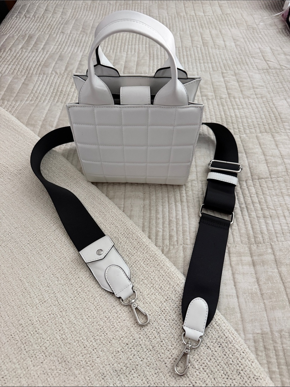 Circus by Sam Edelman White Quilted Mini Tote with Black Adjustable Strap